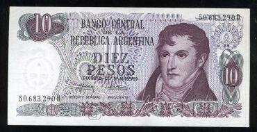 Аргентина 10 песо 1976 года UNC, #344-105