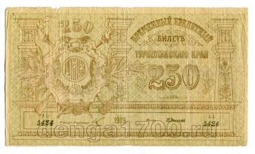 Туркестанский Край временный кредитный билет 250 рублей 1919 года АЕ5424, #578-147