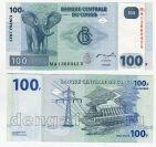 Конго 100 франков 2007 года UNC, #120-038